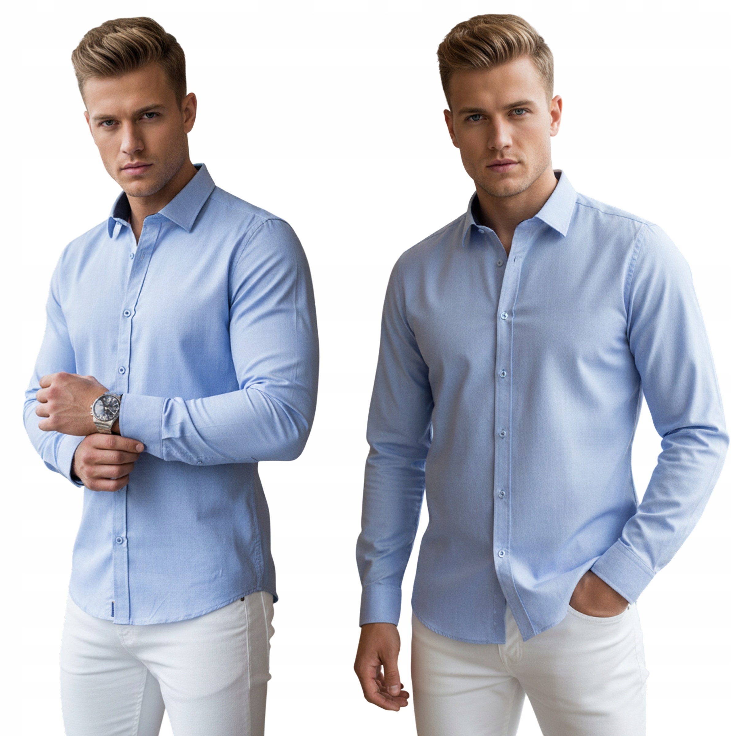 Koszula męska slim fit długi rękaw błękitna DX2613 M