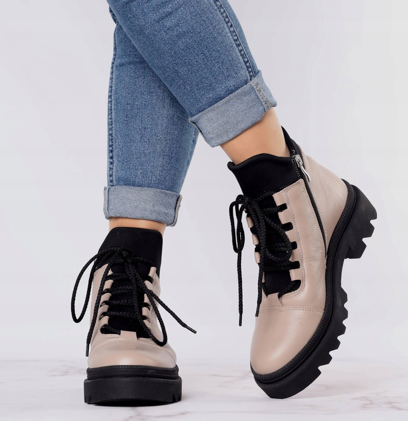 Skórzane botki płaskie buty zimowe szyte Roz. 40