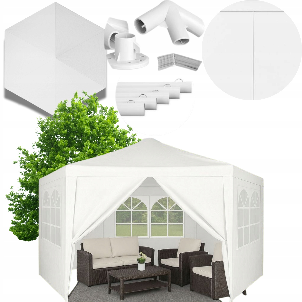 Pawilon Namiot Ogrodowy Altana 2x2x2m Handlowy Imprezowy 6 Ścianek Biały