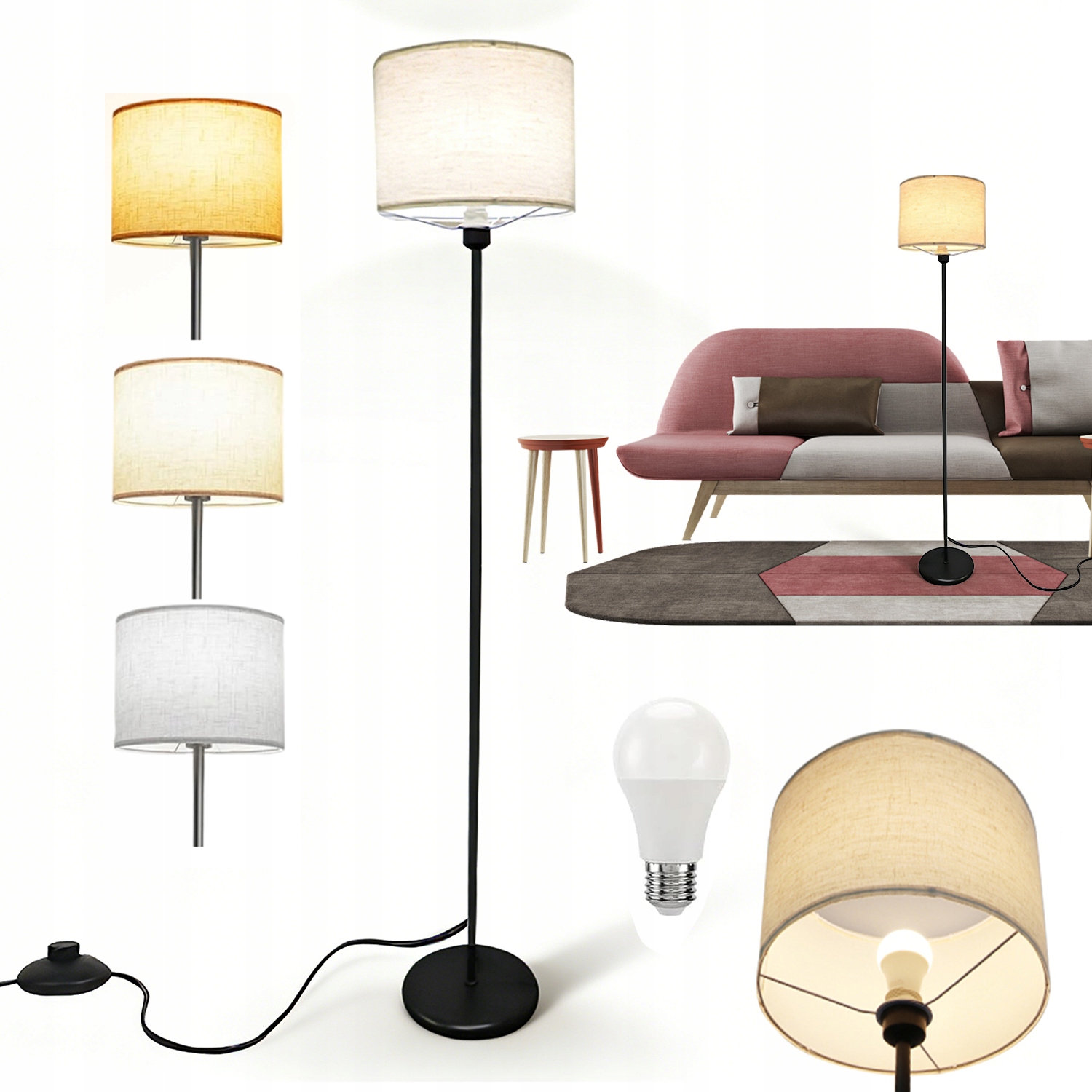 Moderní Stojací Lampa S Podlahovým Stínítkem E27 Led 156 CM 9 W, 3 Barvy