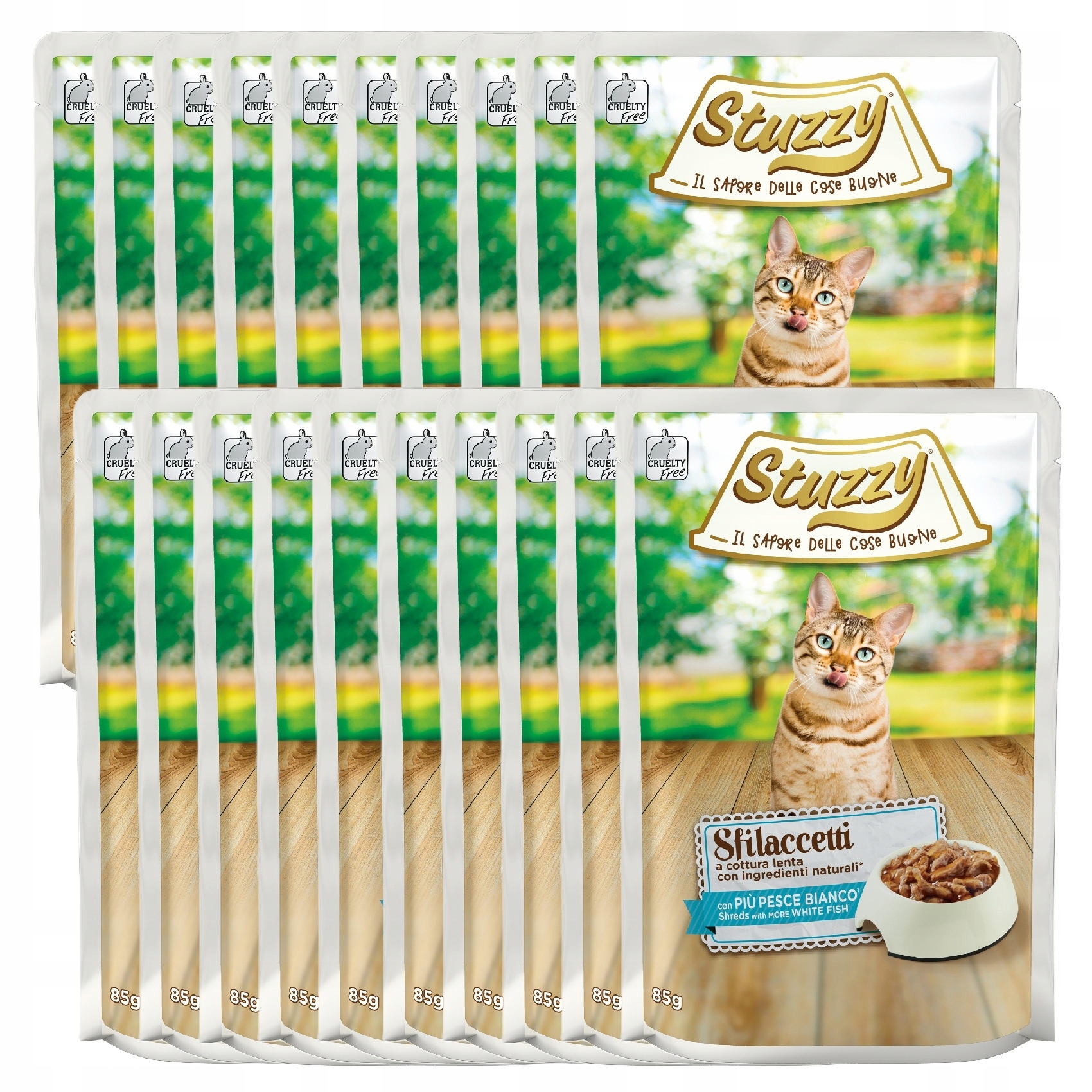Levně Stuzzy Sfilaccetti Cat Shreds Krmivo Vlhké pro kočky Bílá Ryba 20PAK 20x85g