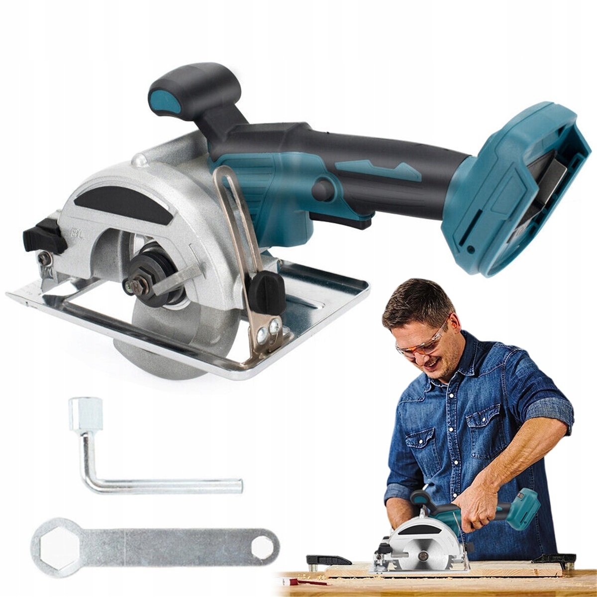21V bezdrátová kotoučová pila s regulací úhlu 0-45° s gumovým úchytem