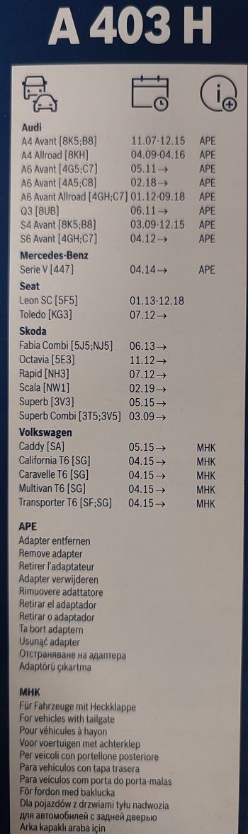 BOSCH WYCIERACZKA TYŁ A403H SKODA OCTAVIA 2012- Producent Bosch