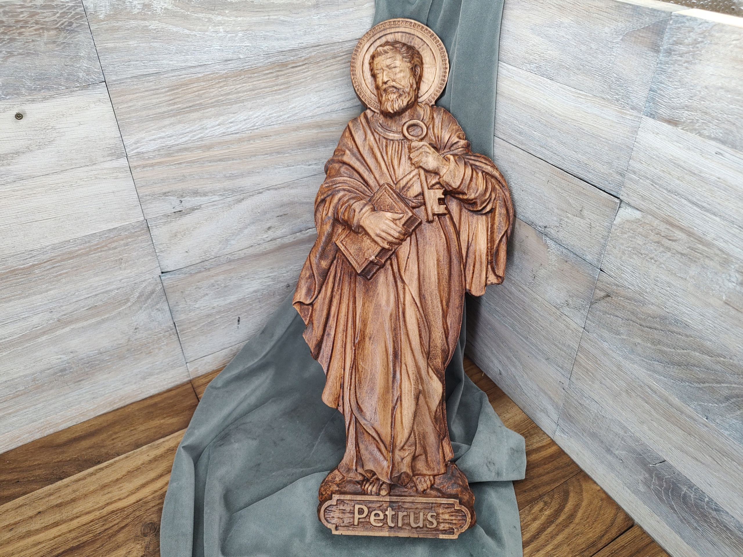 Obraz reliéf figurka ve dřevě sv. Petra obraz svatého s.Pedro