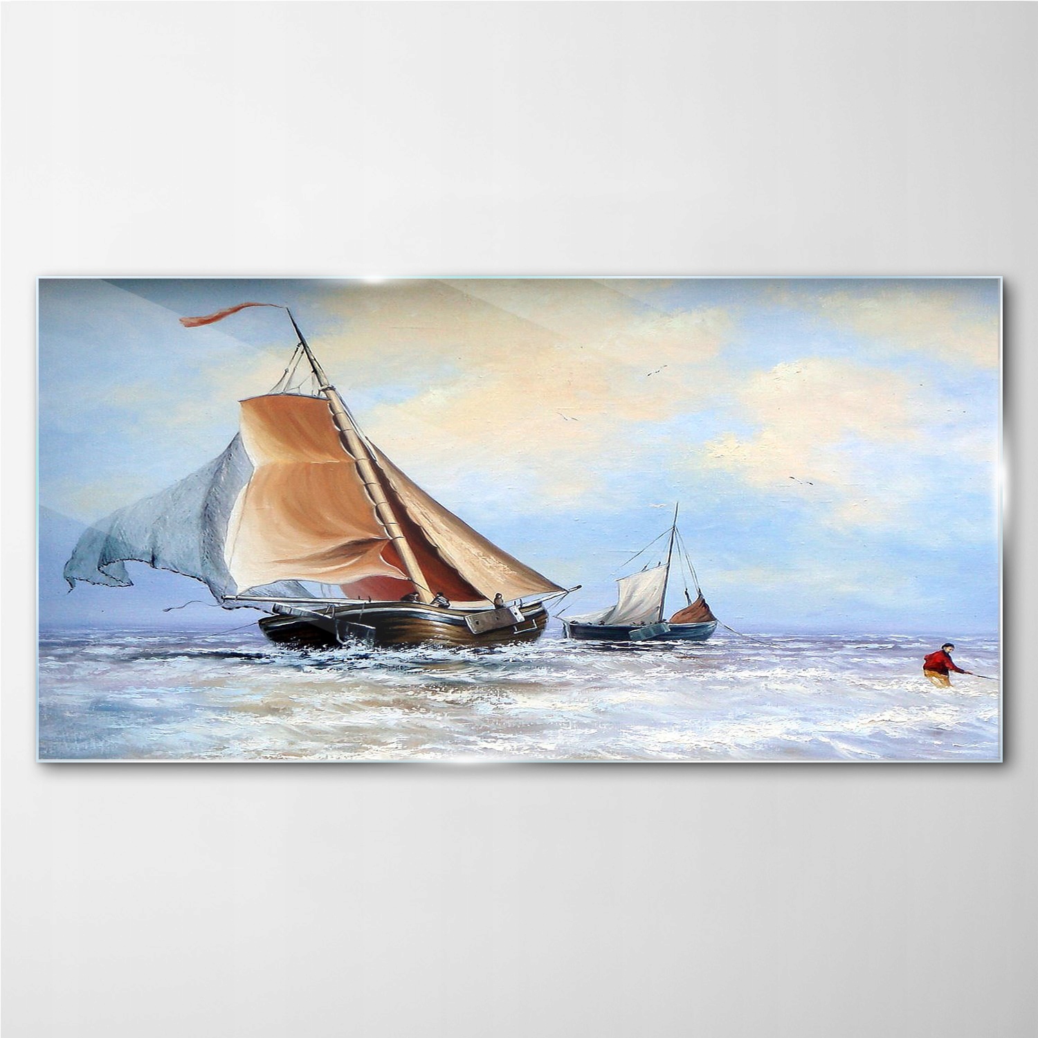 

Obraz szklany Morze statek fale chmury 140x70 cm