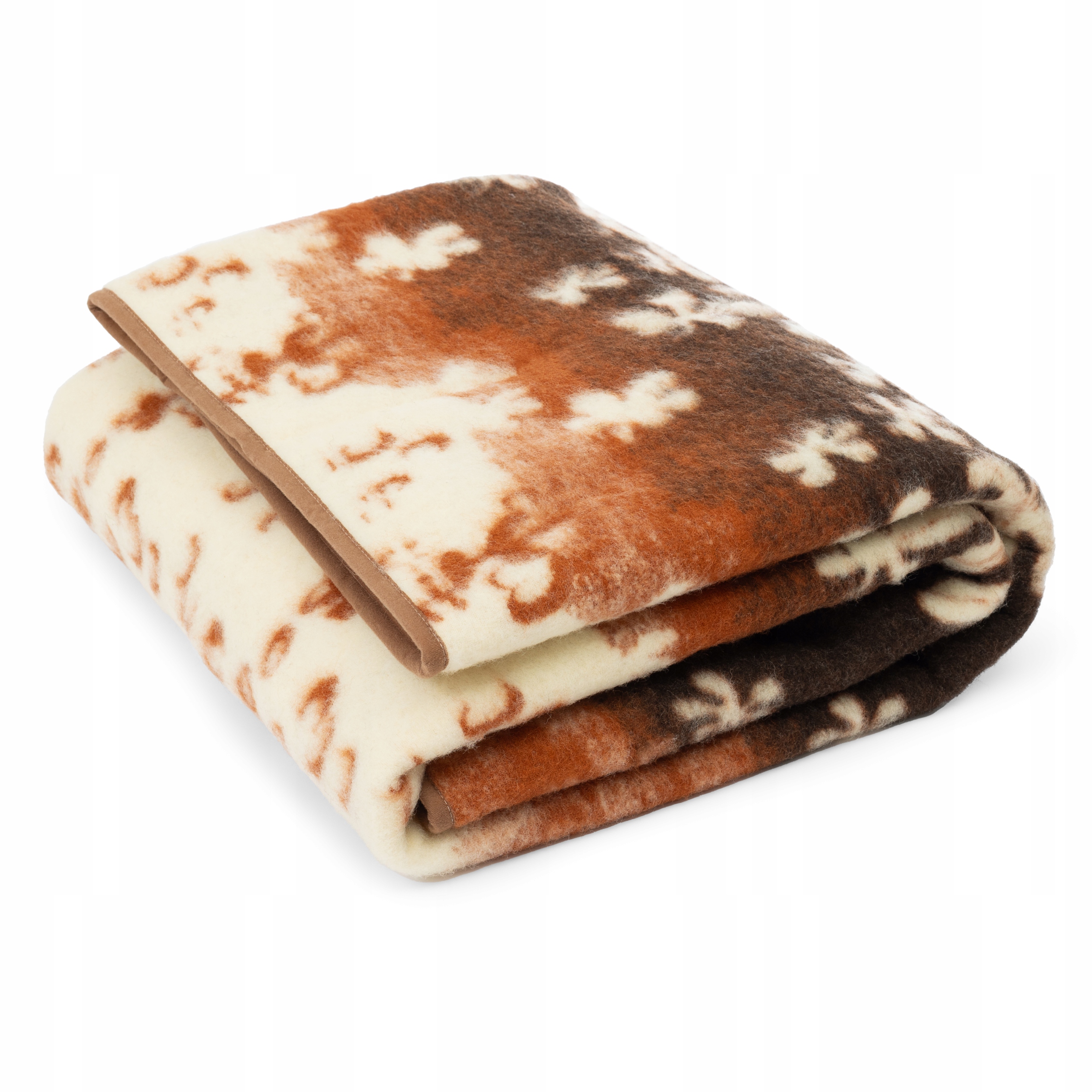 Koc Wełniany Merynos Australijski 100% Wełna wzór filo brąz beż 160x200