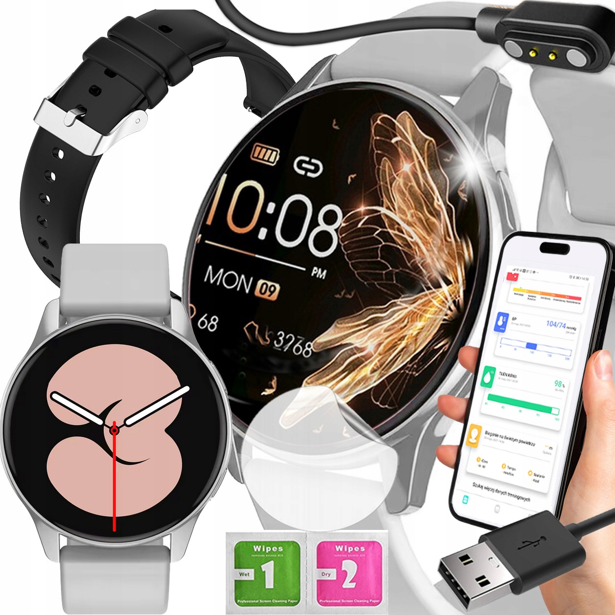 Chytré Hodinky Polské Menu Hovory Sport Smart Watch Dámské Stříbrné