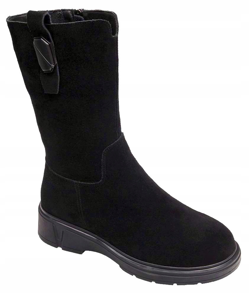 Dámské kožené vysoké zateplené kozačky JK/B-3-219 černé semišové, velikost vel.