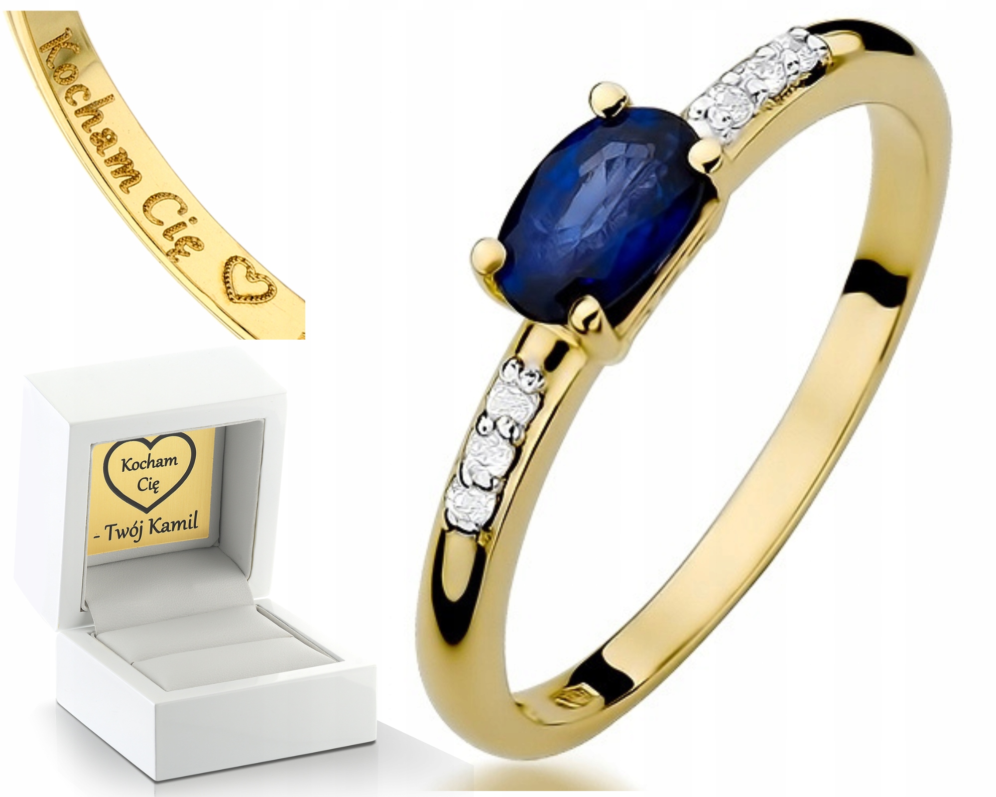 Zlatý Prstýnek S Briliantovým Safírem Gravírování Bonus