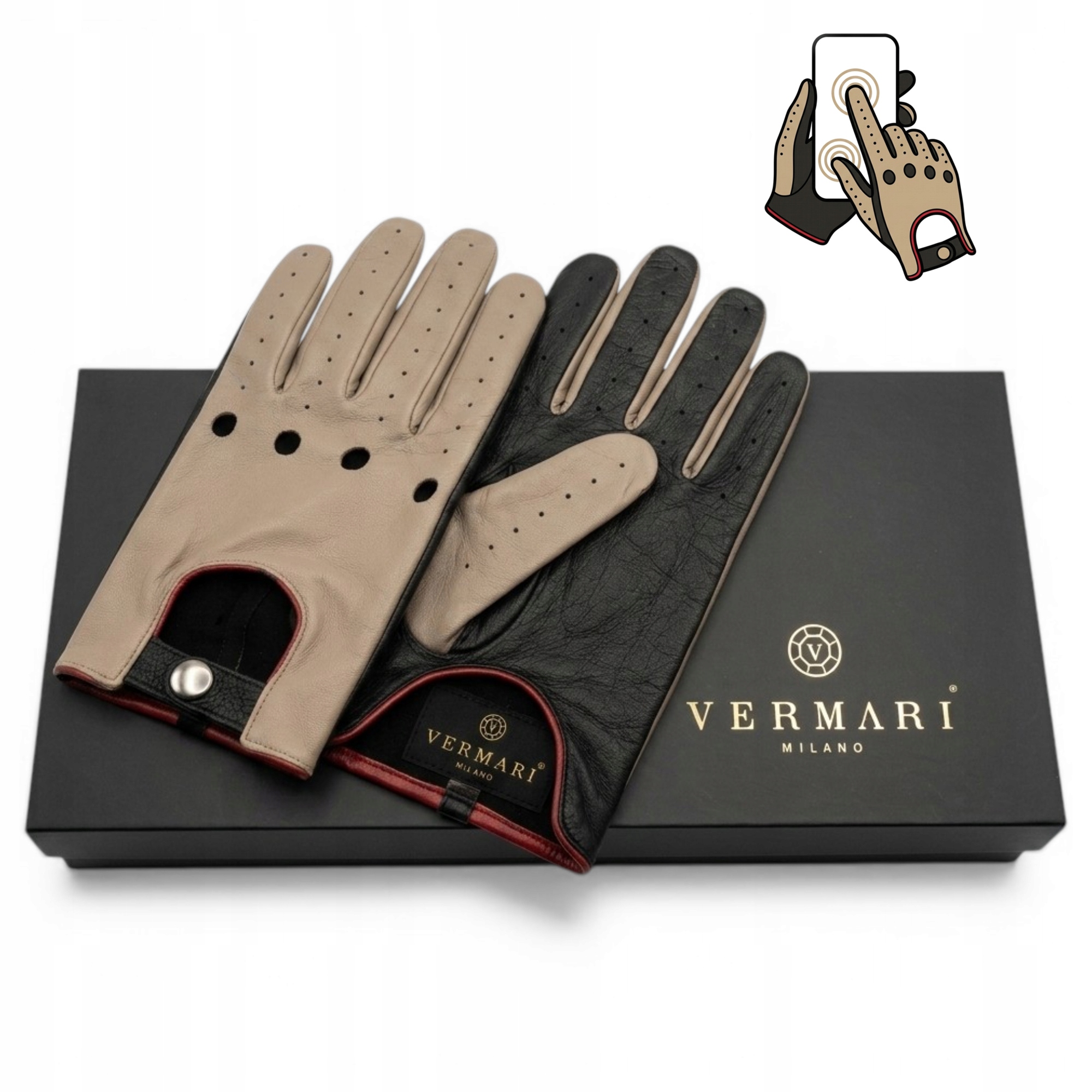 Rękawiczki do Samochodu dla Kierowców skórzane Premium Vermari Zestaw rL