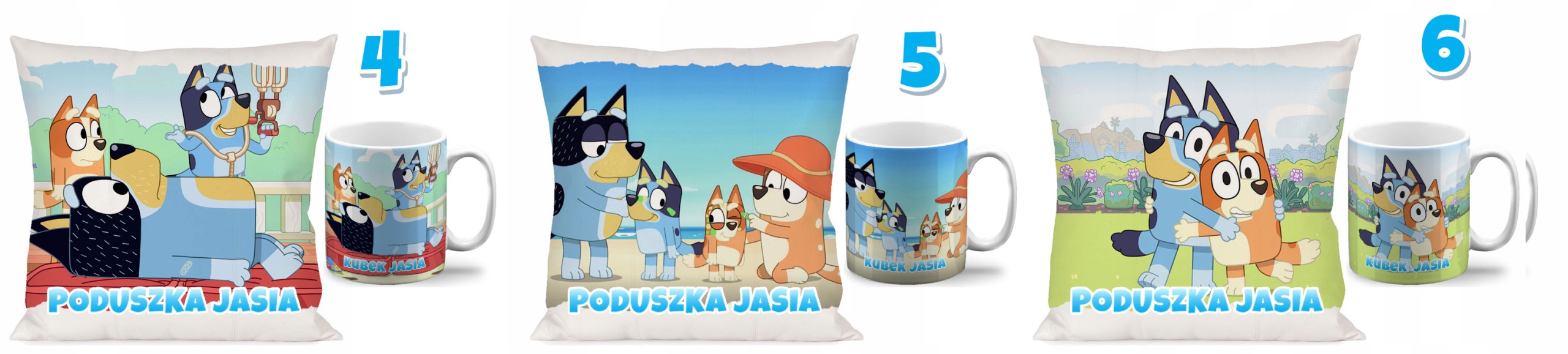 ZESTAW KUBEK + PODUSZKA Blue BLUEY + IMIĘ 40 N8 Pojemność 330 ml