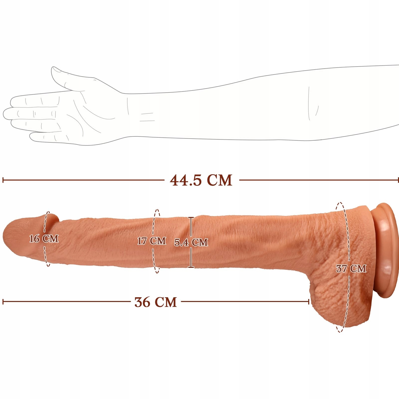 XXL DILDO Realistyczny Silikonowy Dildo 44cm Dla Mężczyzn Kobiet Par — miniatura 3