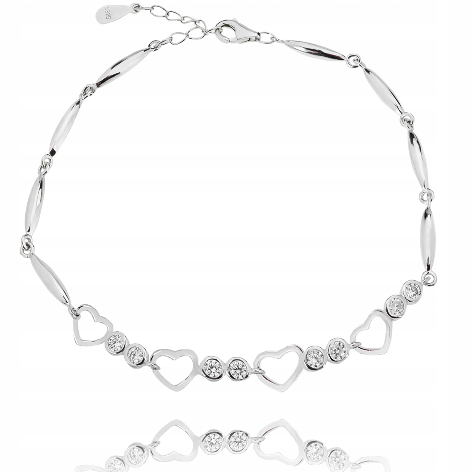 Stříbrný Náramek S Rhodiovanými Srdíčky A Zirkony