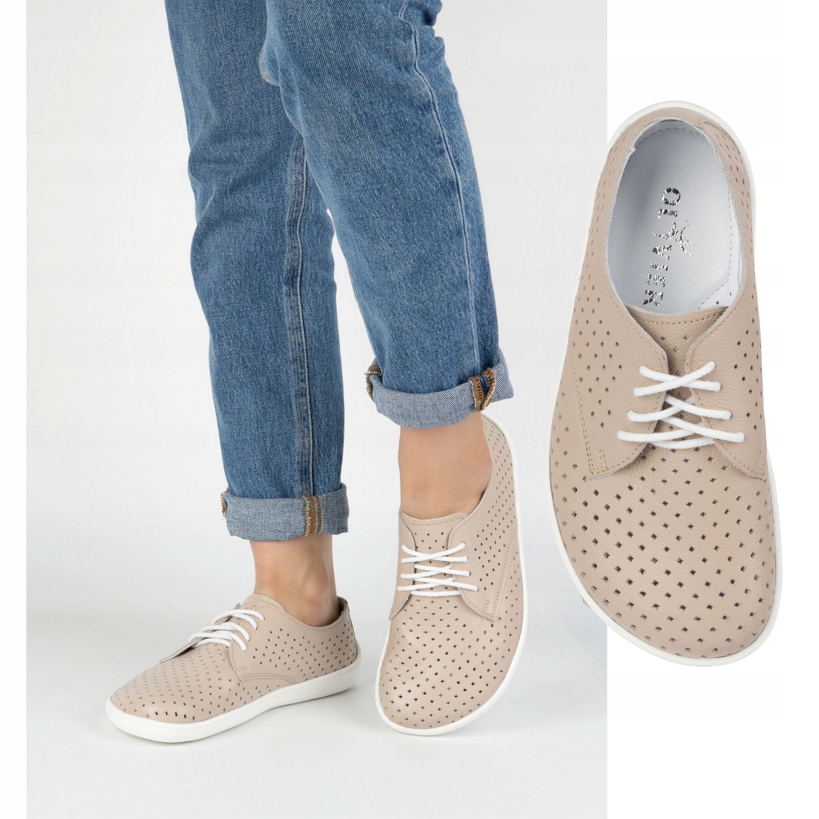 Barefoot Dámské minimalistické tenisky 1288POL béžové s bílou barvou 36