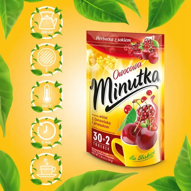 10 x Ovocný čaj Minutka s třešní, brusinkami a granátovým jablkem, 32 sáčků