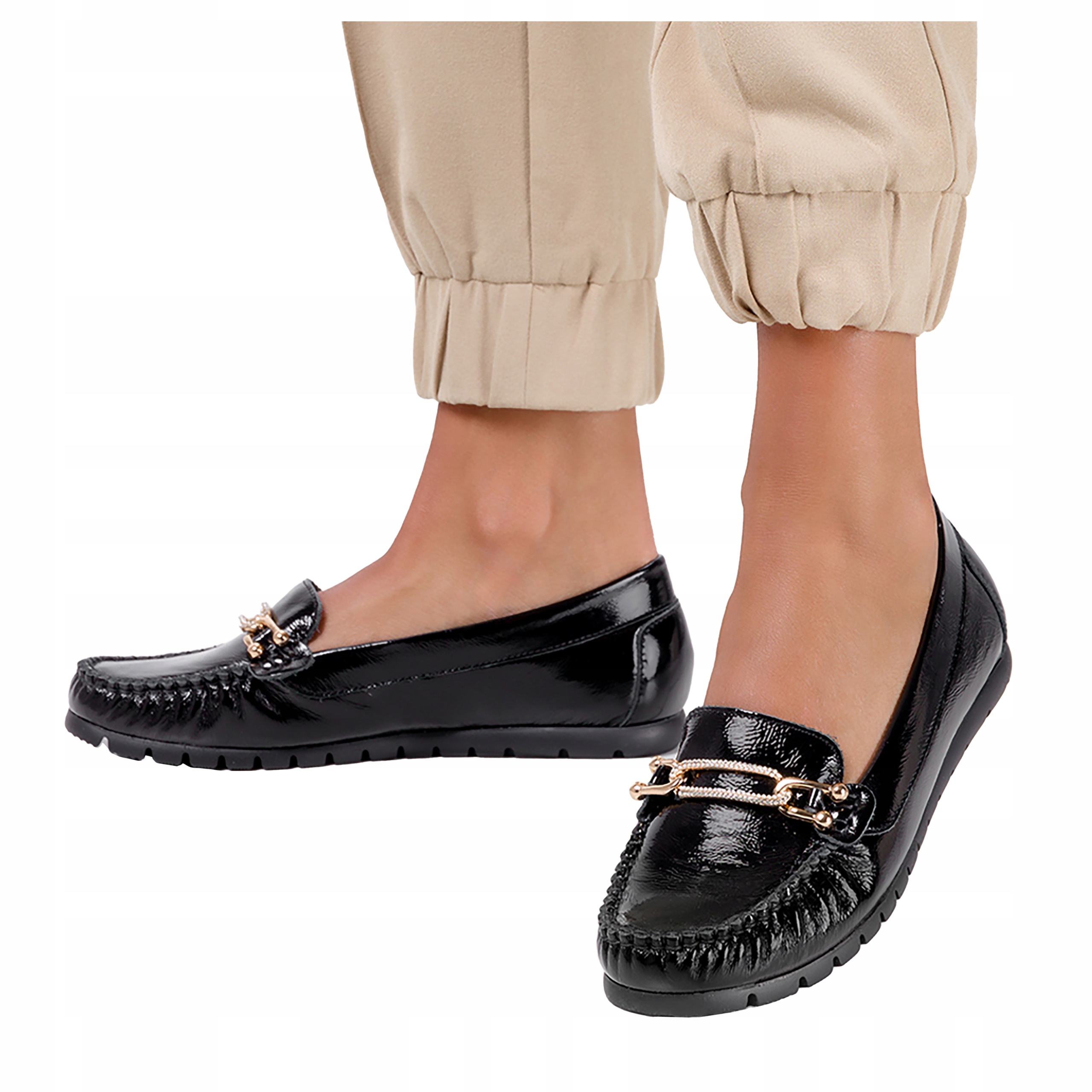 Polobotky Mokasíny Lakované Ozdoba Kůže Pl r 36