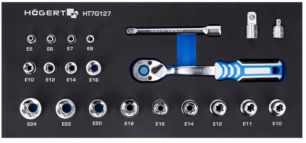 Zestaw narzędzi z grzech 3/8″ 22 szt wkład HT7G127 Marka Hoegert Technik
