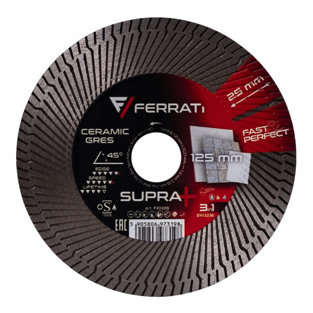Tarcza Diamentowa Tnąca Szlifująca 125mm Supra+ Ferrati Gres Jolly 45 90