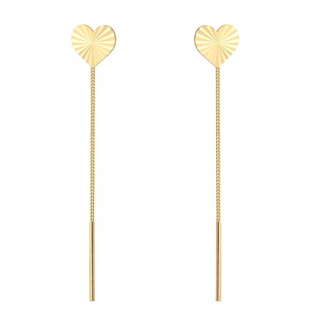 Náušnice zlaté řetízkové 585 srdíčka diamantové Lesklé srdce 0.7 g