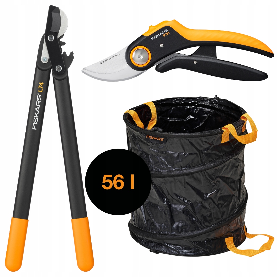 Fiskars Nožnicové nožnice P721 Ručné nožnice L74 Záhradný kôš 56L
