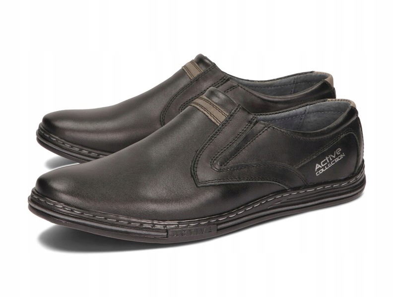 MOKASYNY BUTY MĘSKIE WSUWANE SKÓRA 022 CZARNY 45 Rozmiar 45