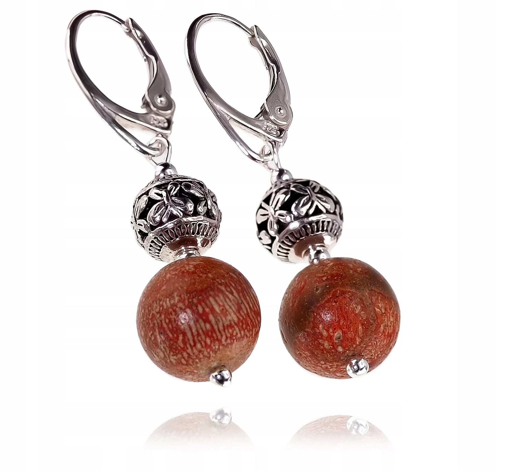 Krásné Náušnice Přírodní korál Stříbro