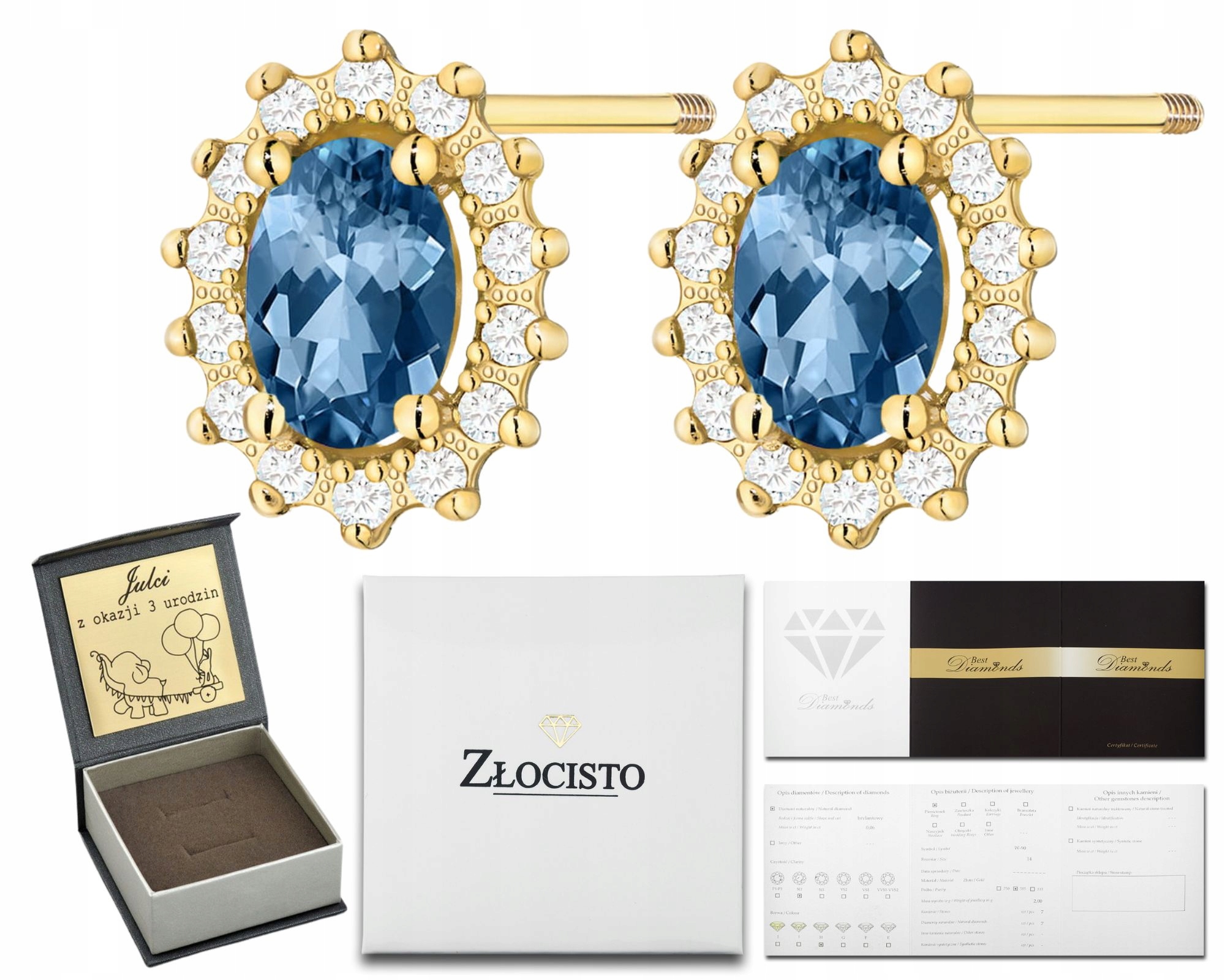 Zlaté Náušnice S Topazem London Blue A Diamanty Zlato 585 Jako Dárek