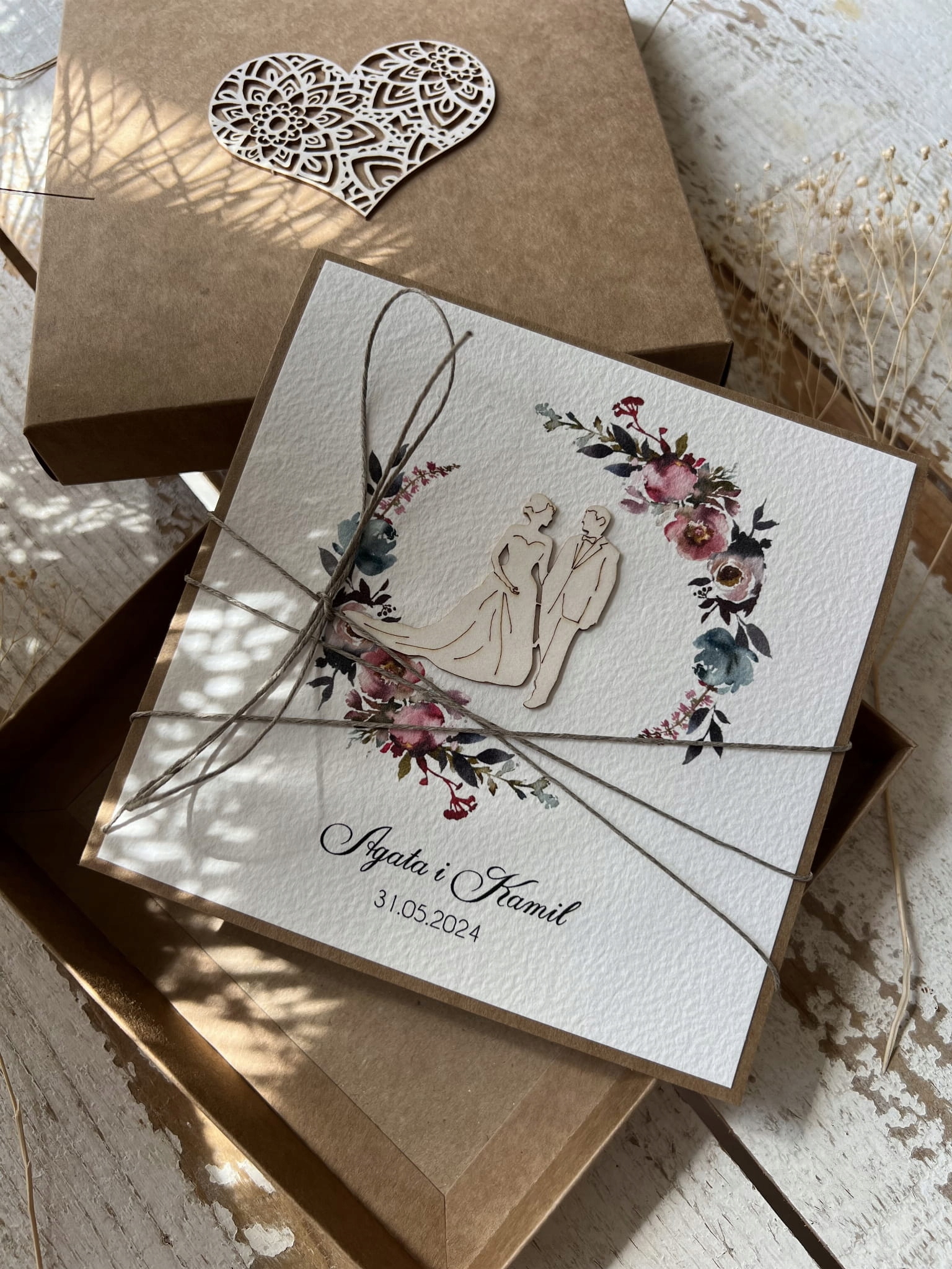 Rustikální přání na svatba ručně vyrobené s personalizací a přáním