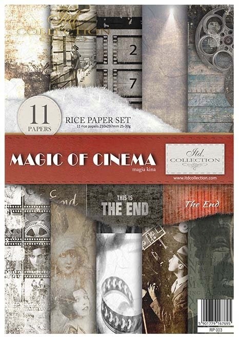 Sada 11 rýžových papírů A4 na decoupage RP003 Magic of Cinema