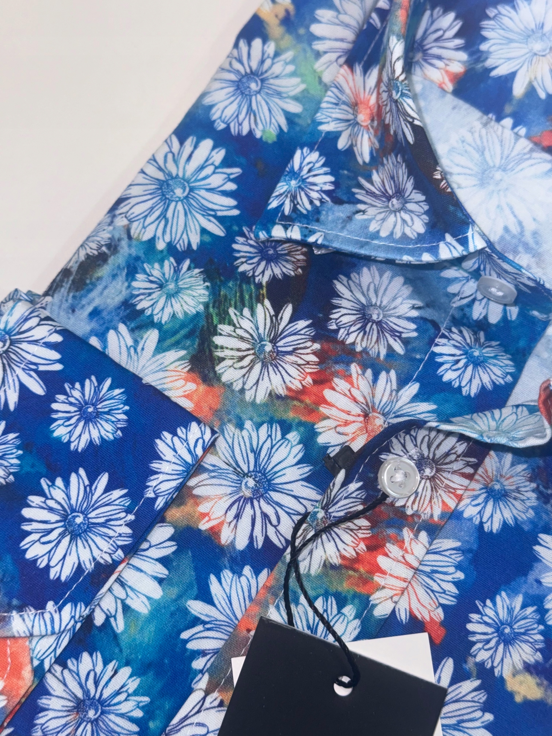 Cazzotti pánská modrá košile s květinami, délka rukávu, střední střih, velikost L 41/42 1C