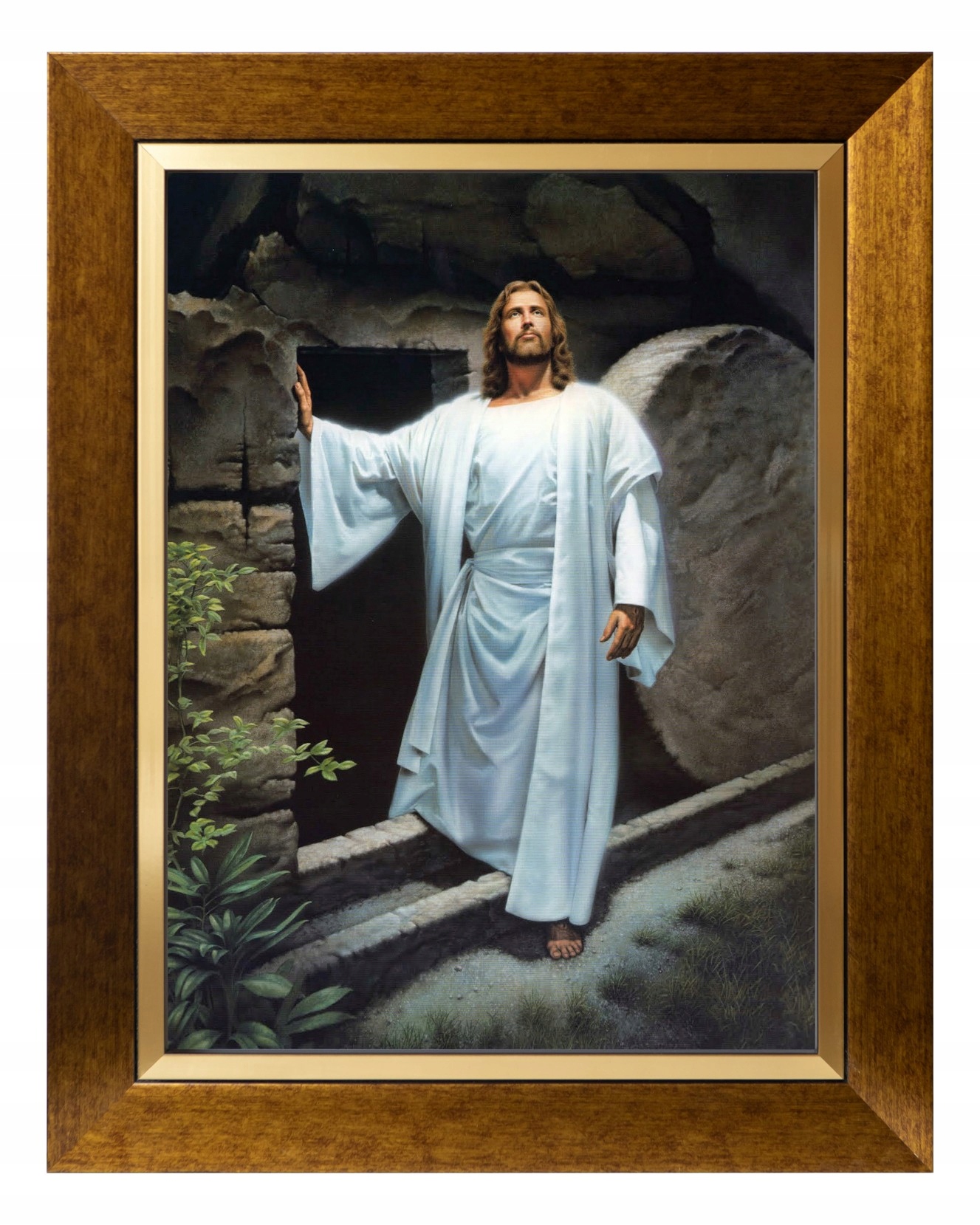 Ježíš Vzkříšení Sakrální Obraz Zlaté Plátno, Ozdobný Rám 30X40