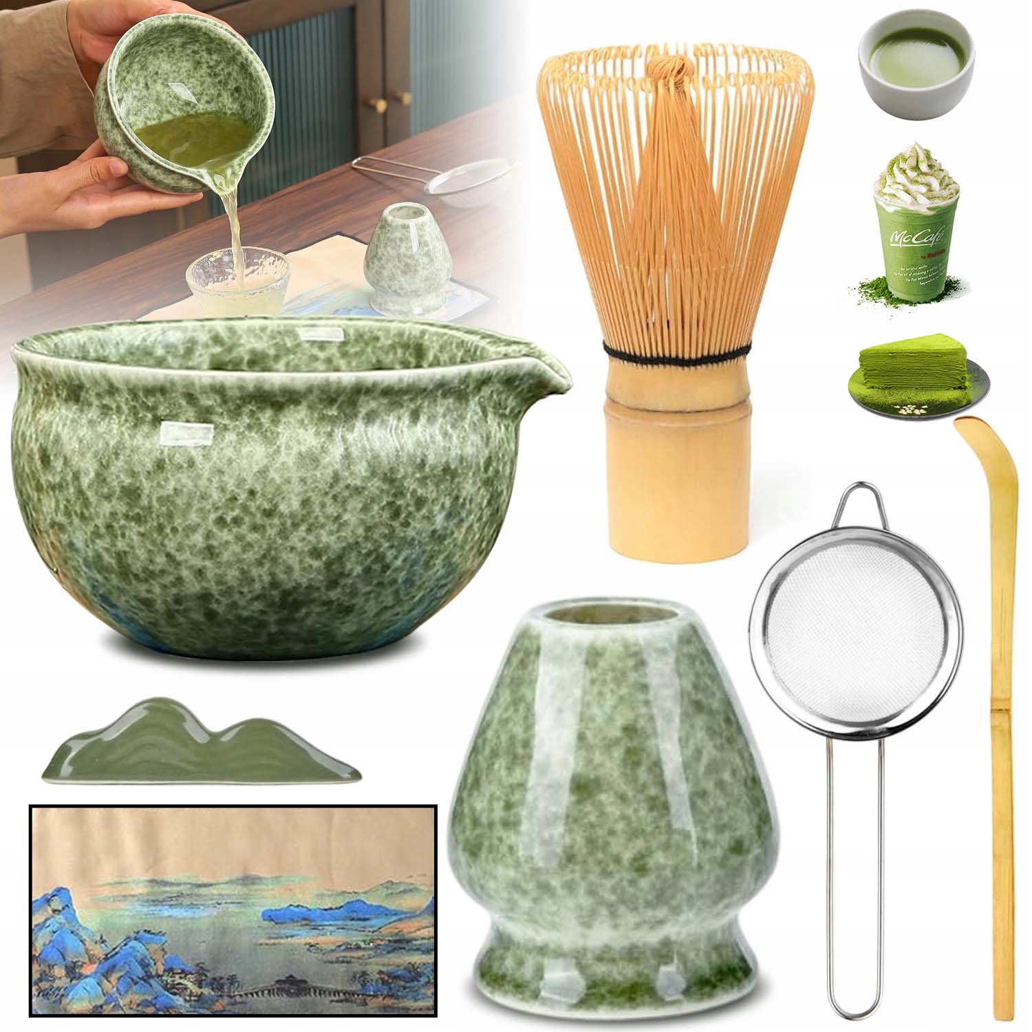 Zestaw Miotełka Chasen Pędzel Do Herbaty Matcha,ceramiczna Miseczka Matcha