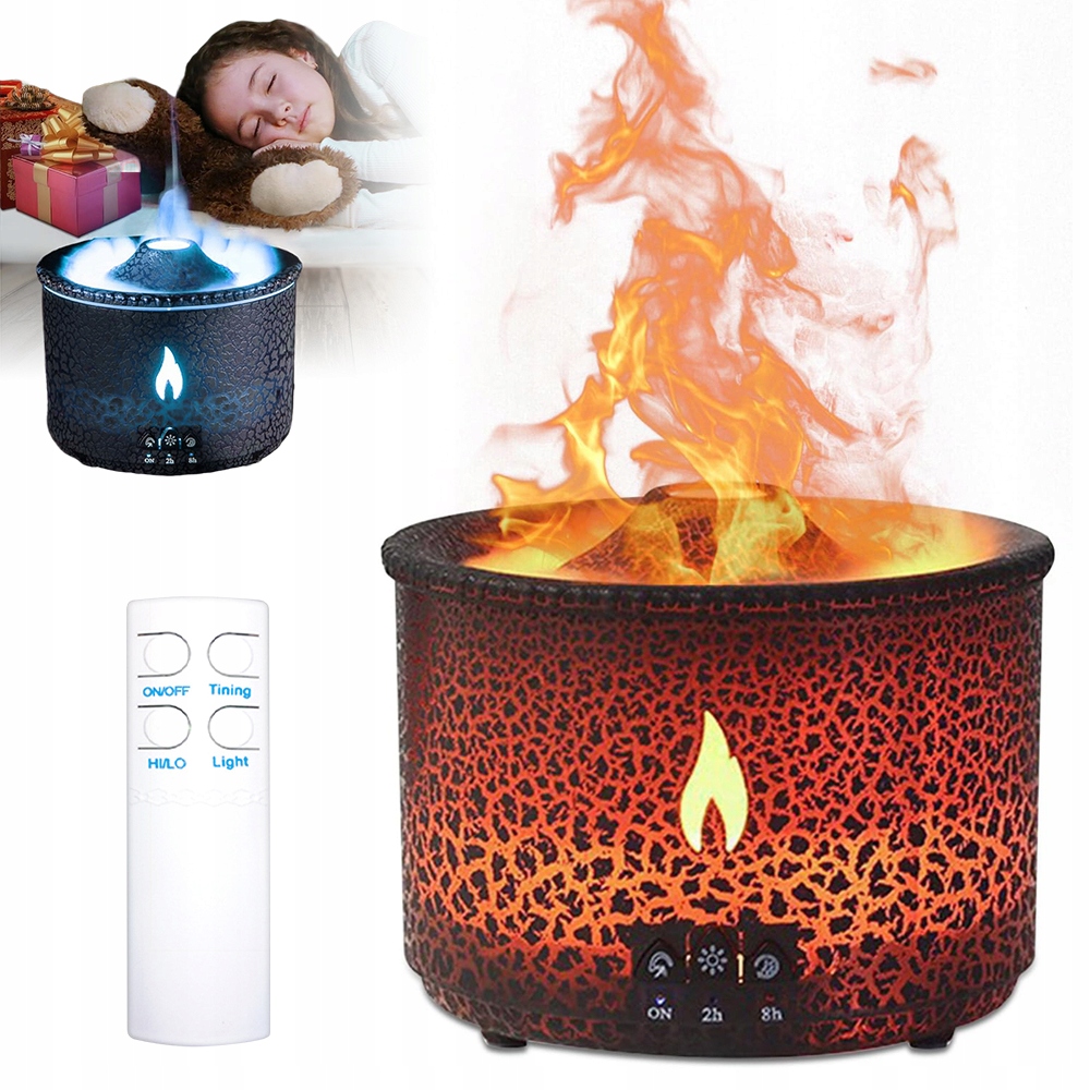 Nawilżacz parowy Dyfuzor Kominek Efekt Ognia Płomień Nawilżacz Led Aroma