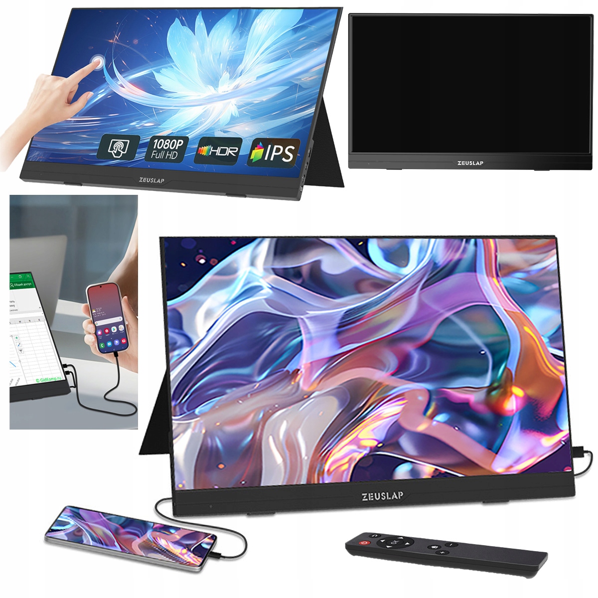 Monitor przenośny Do Laptopa Telefonu Konsoli 15,6" Dotykowy Zeuslap AT156