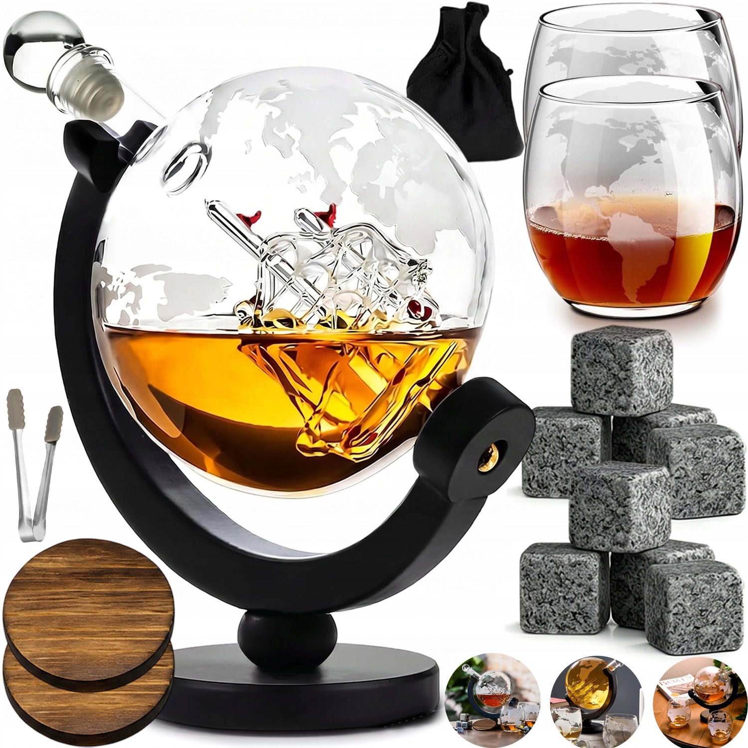Karafa Ve Tvaru Koule Sada Na Whisky Velký Objem 900 ML 2 Sklenice