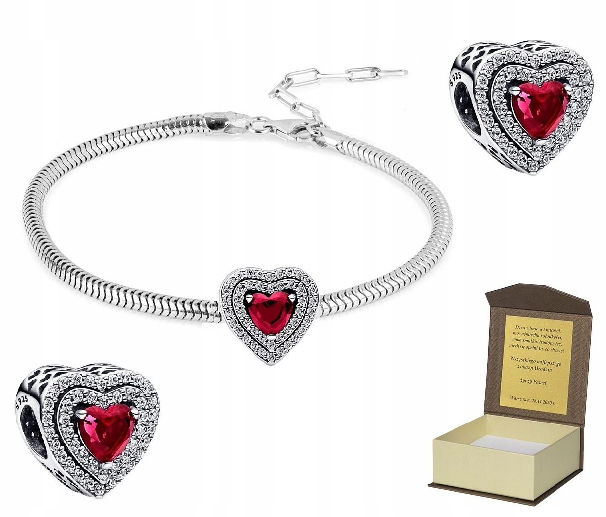 Stříbrný náramek s modulární základnou pro přívěsky 19-22 cm Charms Srdce BC305