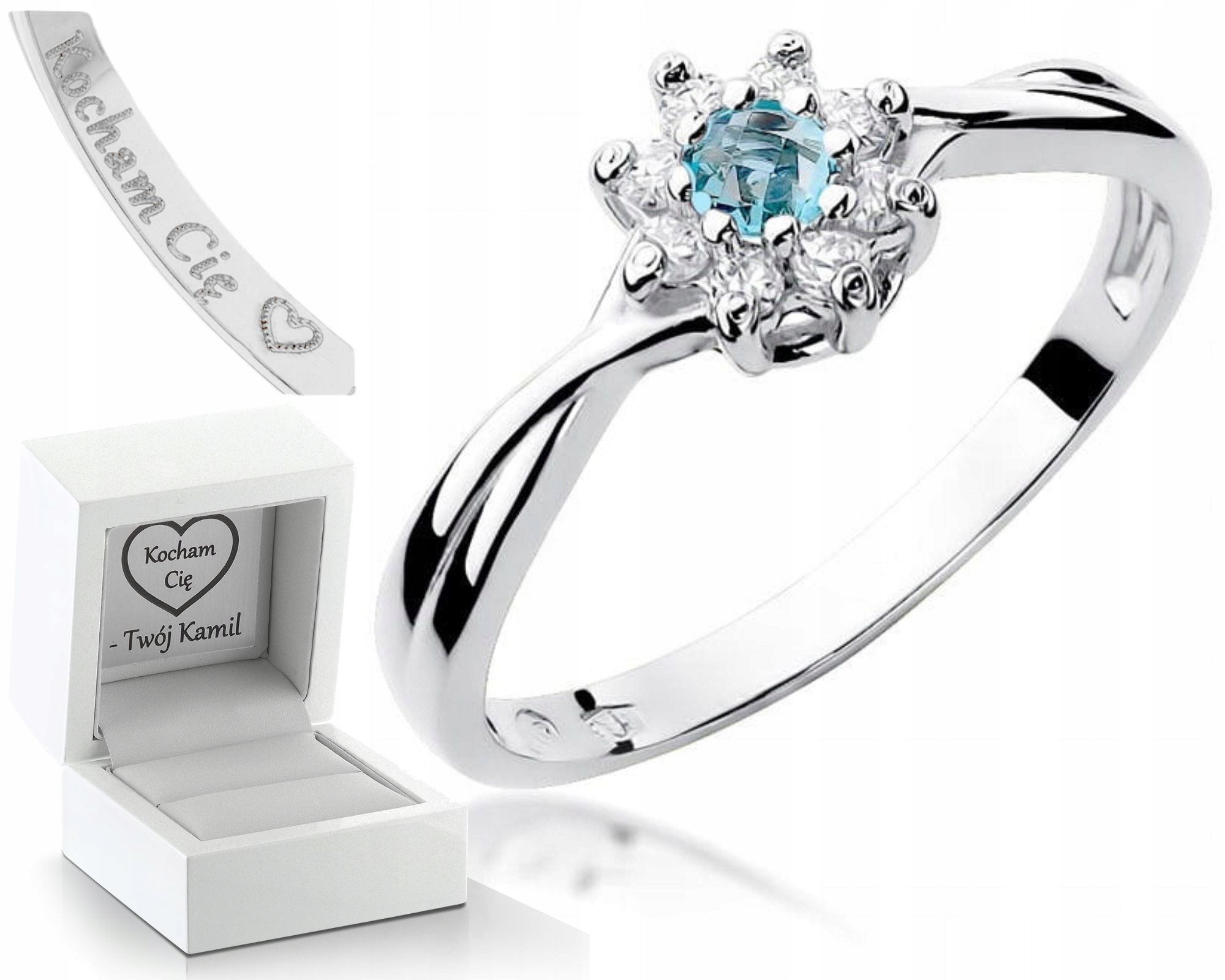 Bílý Zlatý Prstýnek S Topazem A Briliantovým Gravírování