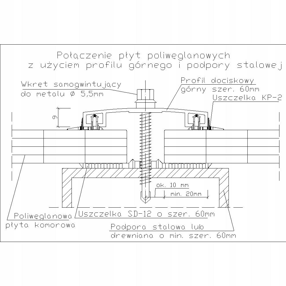 Uszczelka, uszczelki do poliwęglanu, samoprzylepna dolna SD13 - 5 cm Marka Ramplex