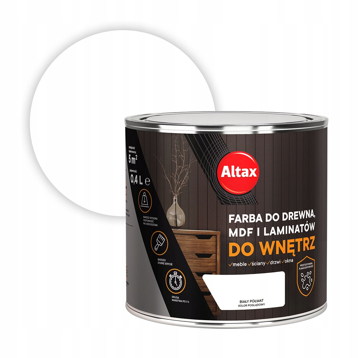 

Altax Farba Do Drewna Mdf Laminatów 0,4L Biały Pół