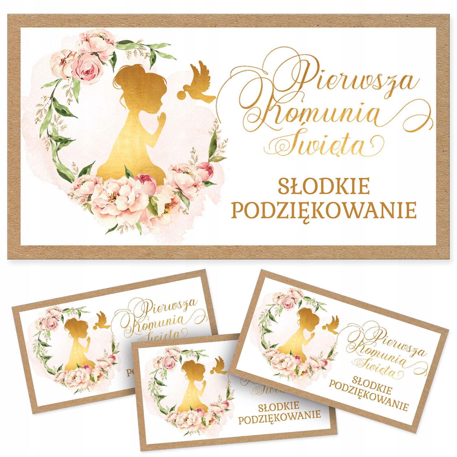 Naklejki na ciasto KOMUNIA komunijne podziękowanie DZIEWCZYNKA PIWONIA 20sz