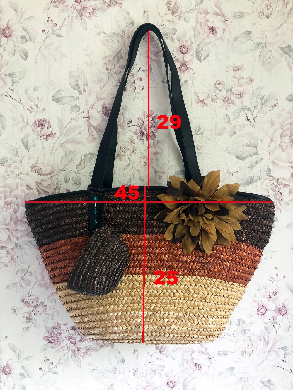 TOREBKA SŁOMKOWA KOSZYK PLAŻOWY SASZETKA ZIELONA Cechy dodatkowe breloczek naszywki