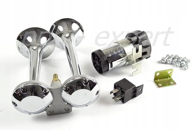 FANFARA KLAKSON SYGNAŁ CHROM KOMPRESOR GŁOŚNY 12v KLAKSON DO TRAKTORA Stan opakowania oryginalne