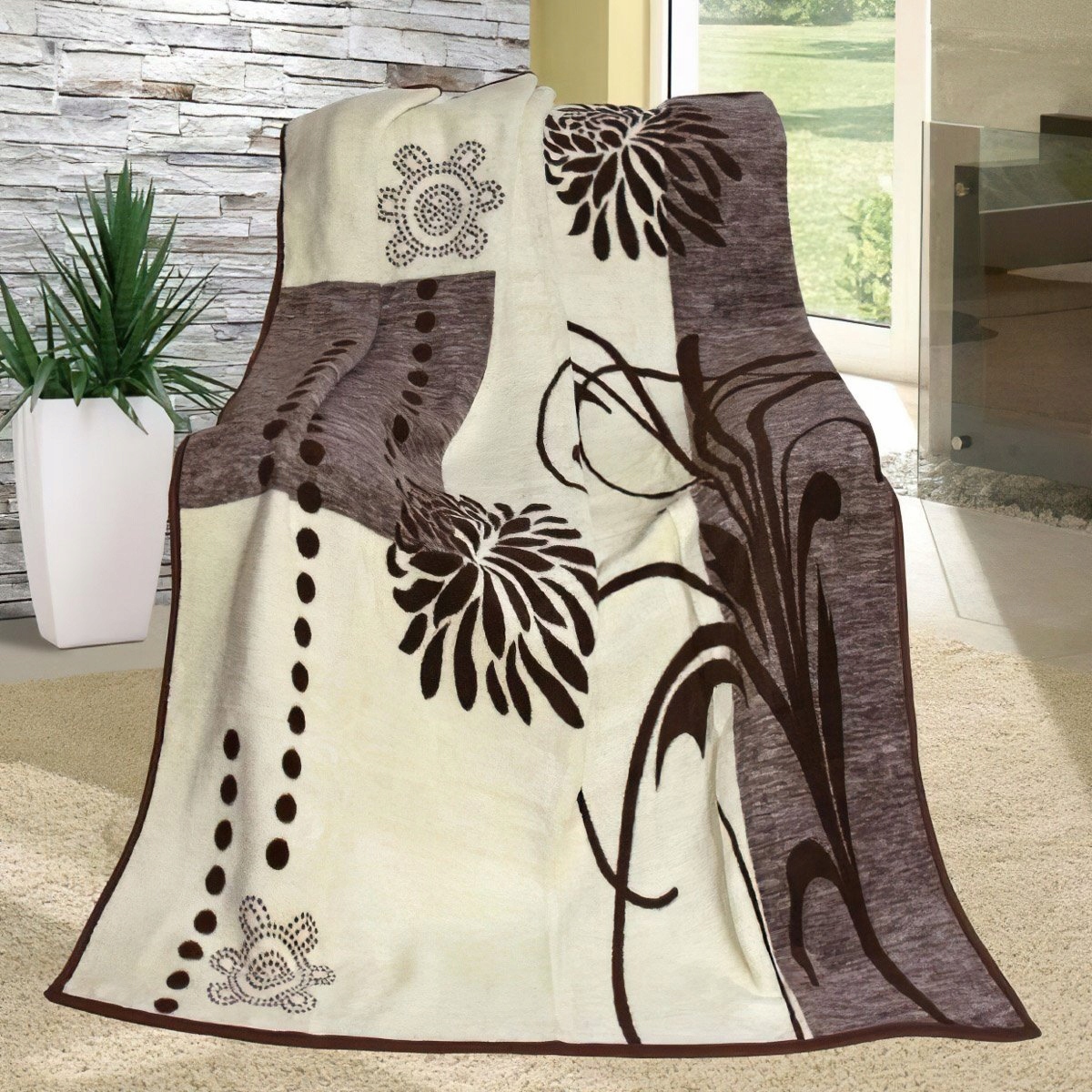 Deka Karmela Plus Zahradní Květy béžovo-hnědá, 150x200cm