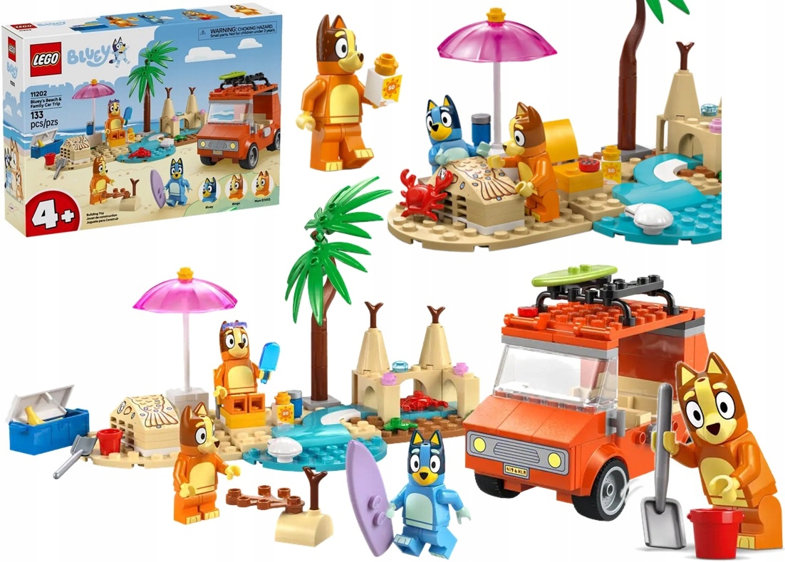 133 dílků stavebnice Lego Bluey Blue a rodinný výlet autem 11202