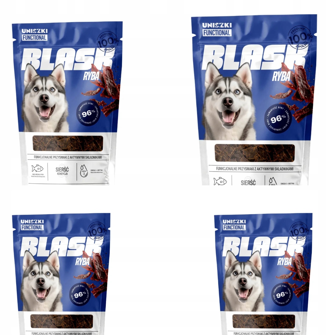 Levně Pamlsek pro psa Uniszki kousky Ryba Lesk na srst a kůži. 4x90g