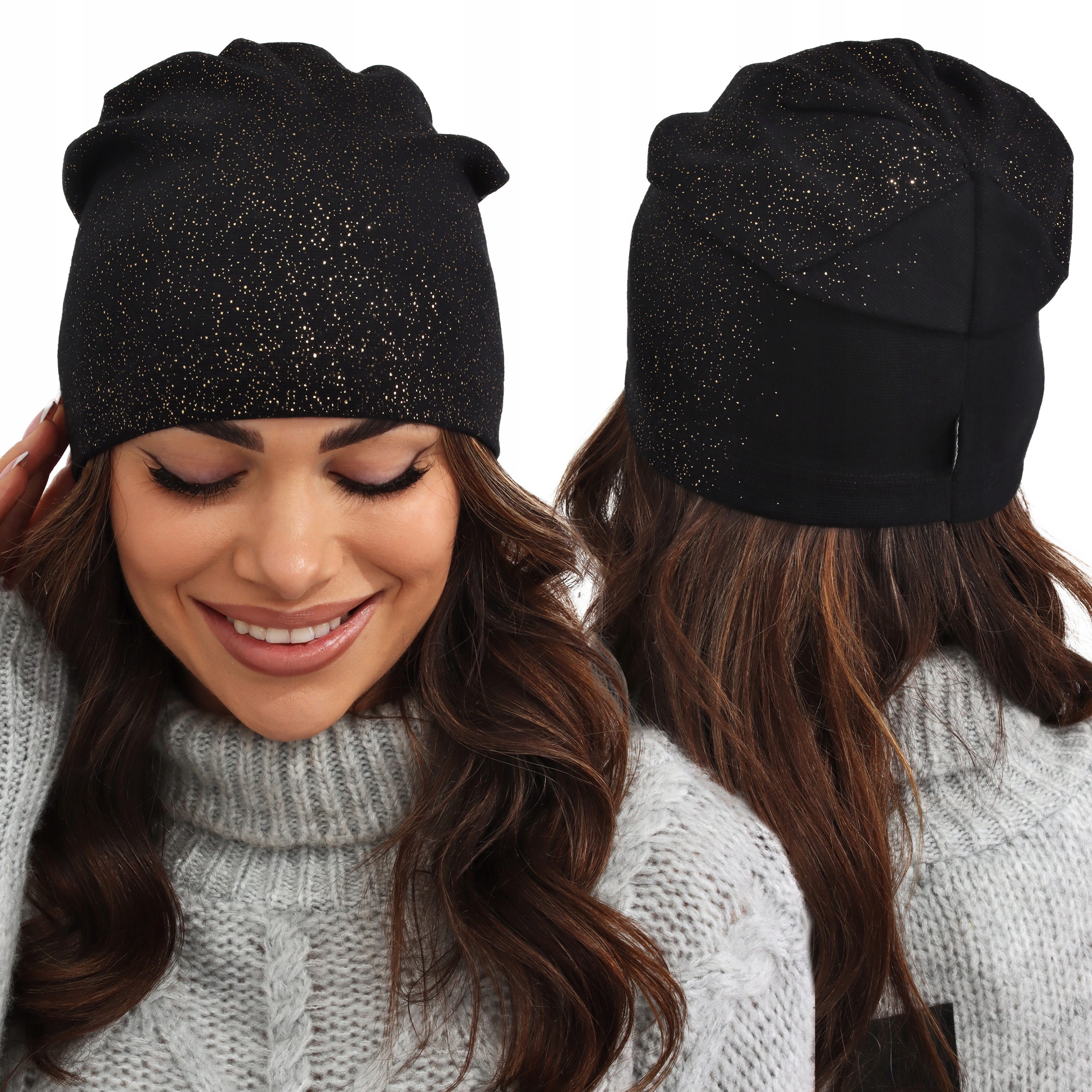 

Czapka Damska Beanie Cienka Modna Sportowa Czarna