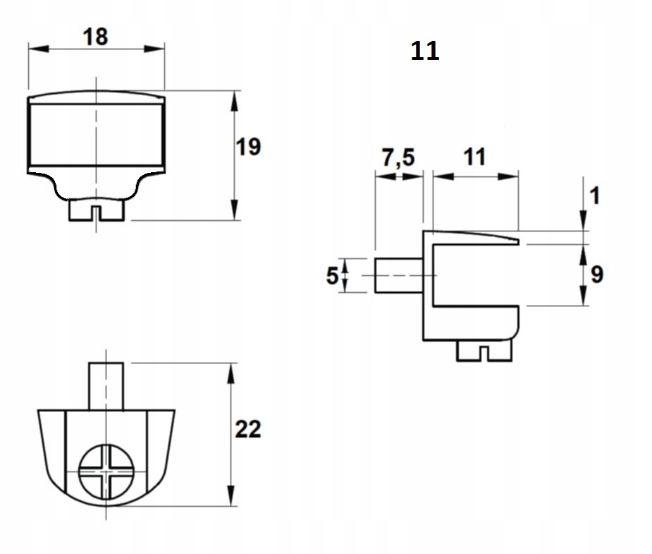 4 x PODPÓRKA PÓŁKI SZKLANEJ Z BOLCEM Szerokość 18 mm