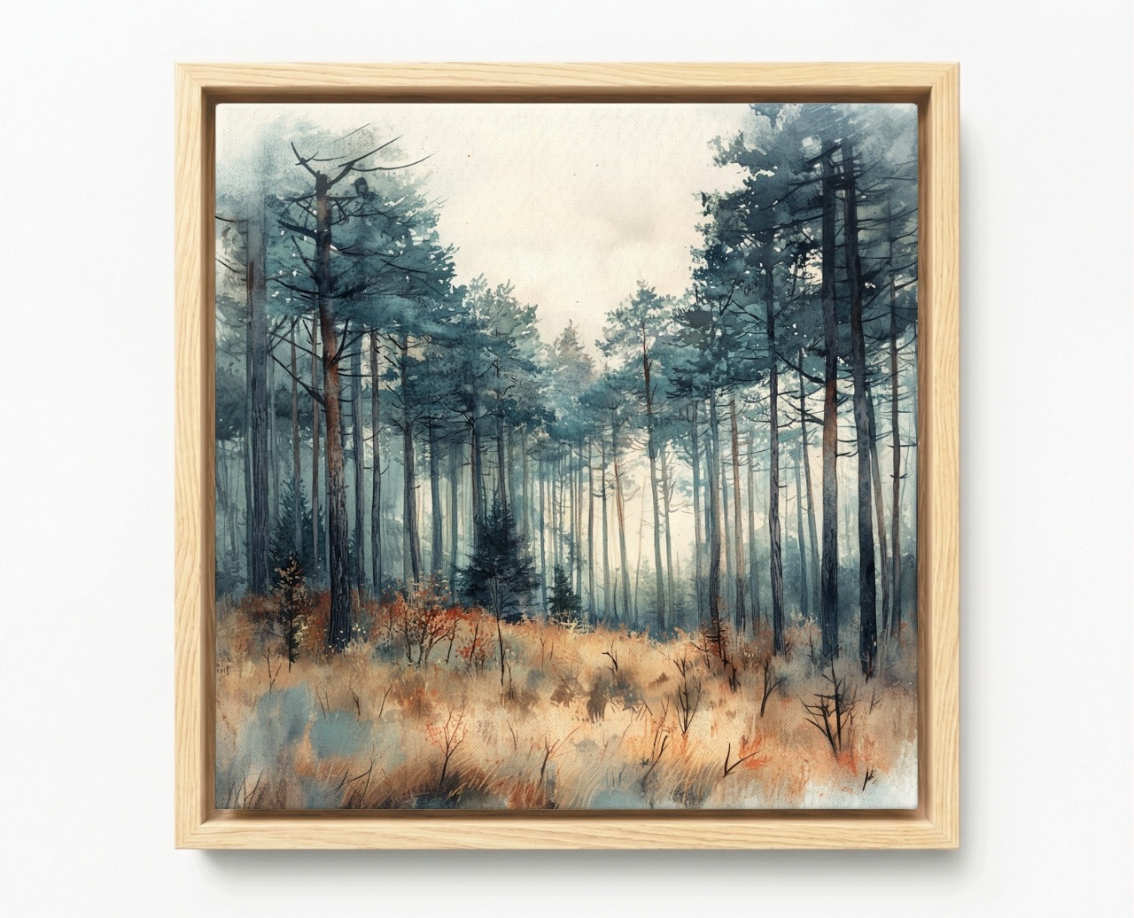 Obraz Rám Americký Box Akvarel Krajina Les Stromy Borovice 50x50