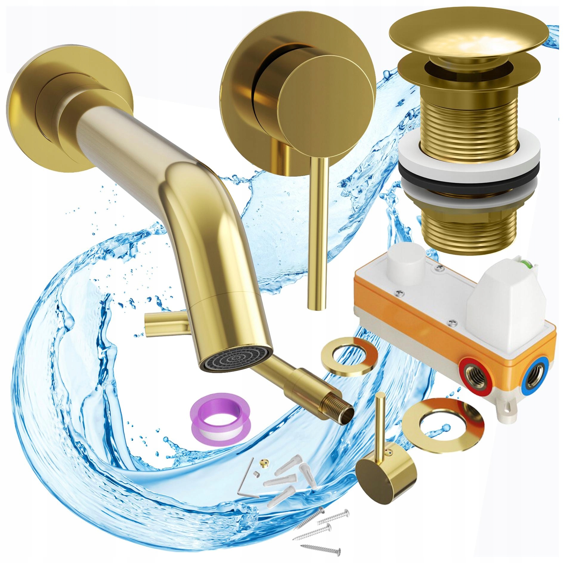 Podomietková Zlatá Batéria Do Kúpeľne Kivo S Boxom, Zátka Klik Klak Bez Prepadu