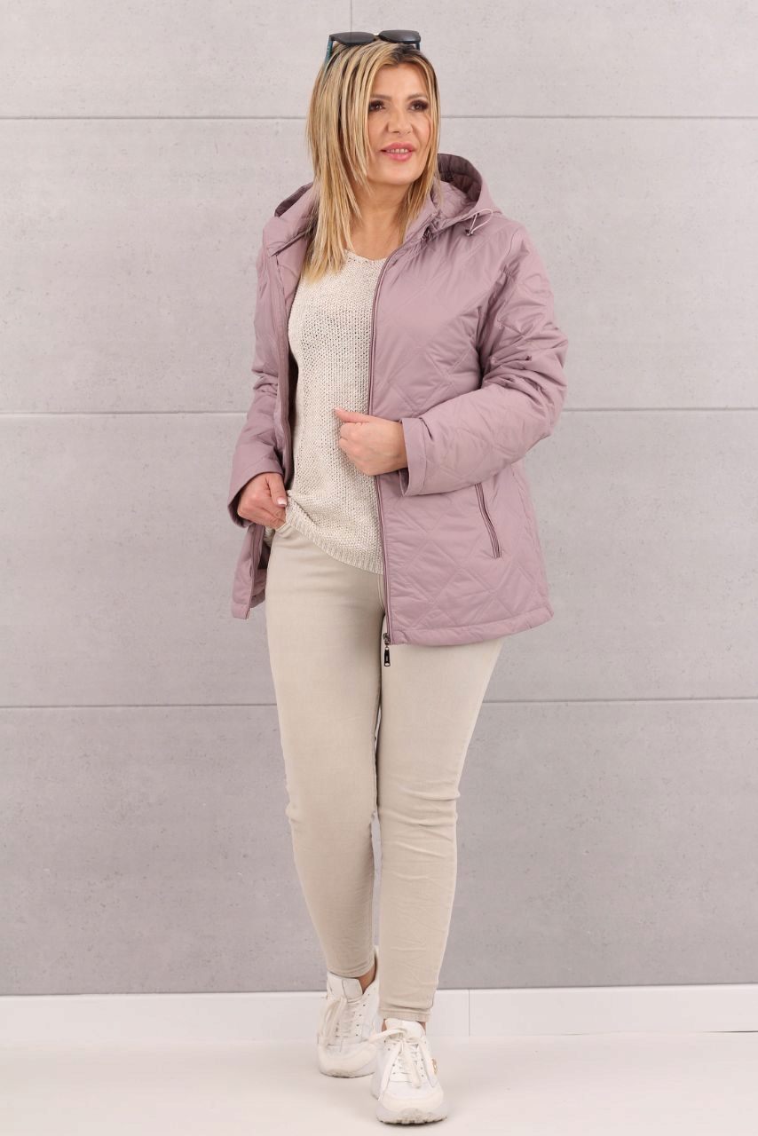 PIKOWANA PRZEJŚCIOWA LUŹNA KURTKA DAMSKA Z KAPTUREM PIKOWANA ROZMIARY Kolor różowy